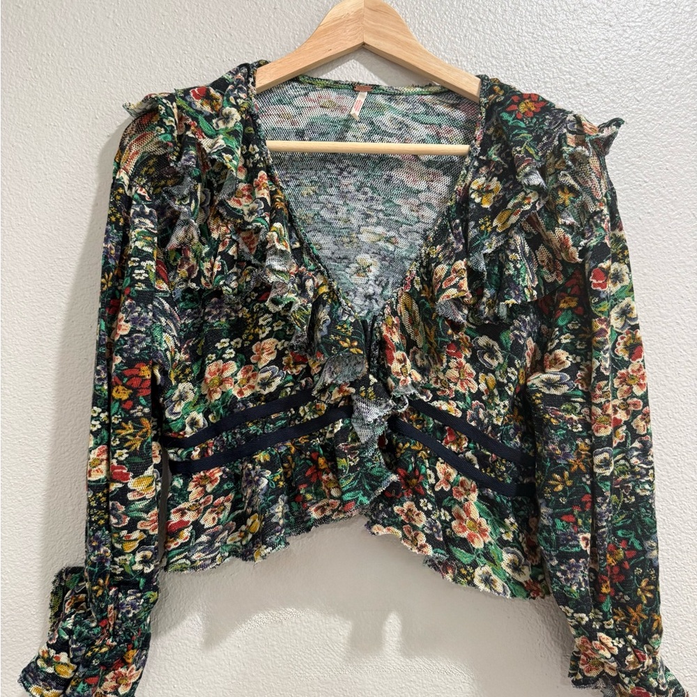 Free People Multicolor Floral Ruffle Blouse